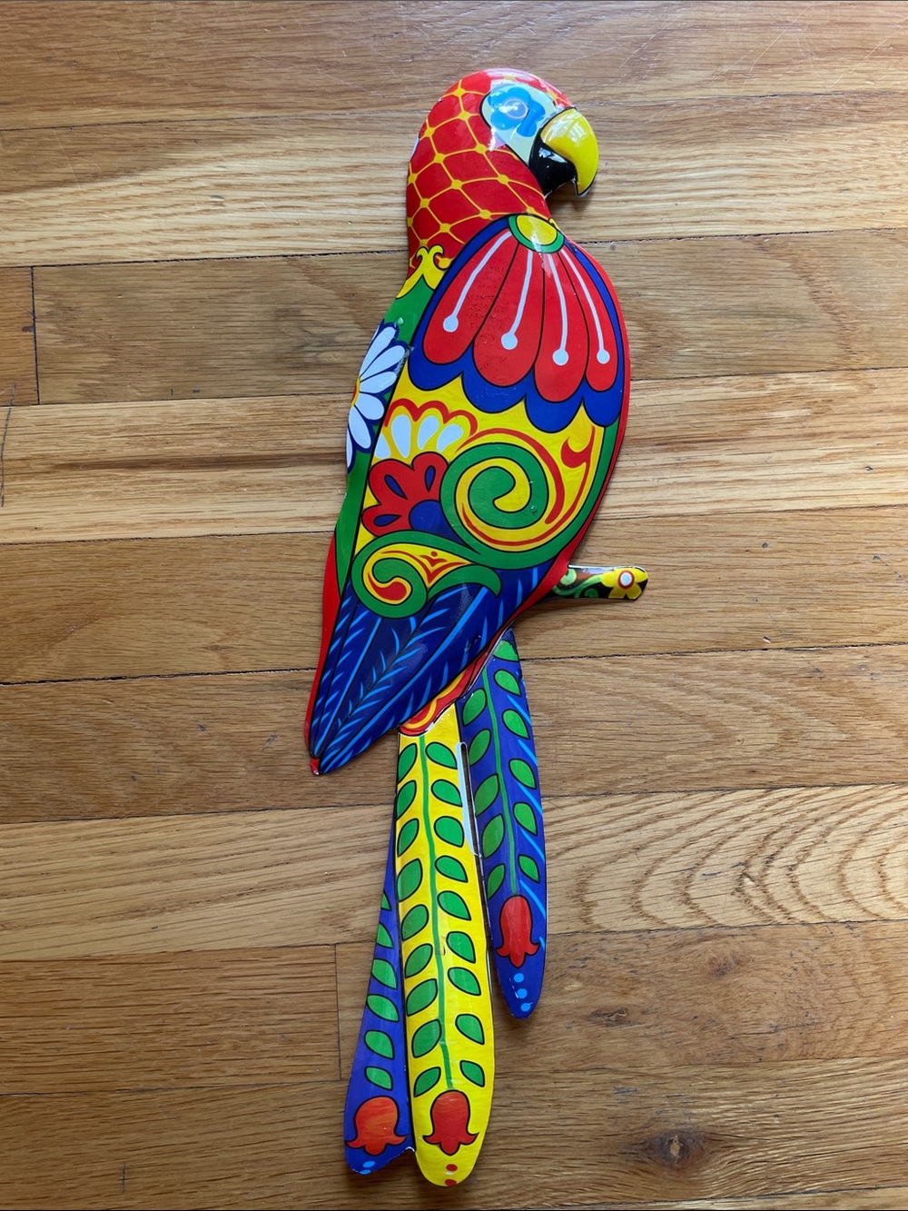 Colorful Parrot Metal Wall Décor - Tropical Multicolored Bird Accent 18.5” x 5”